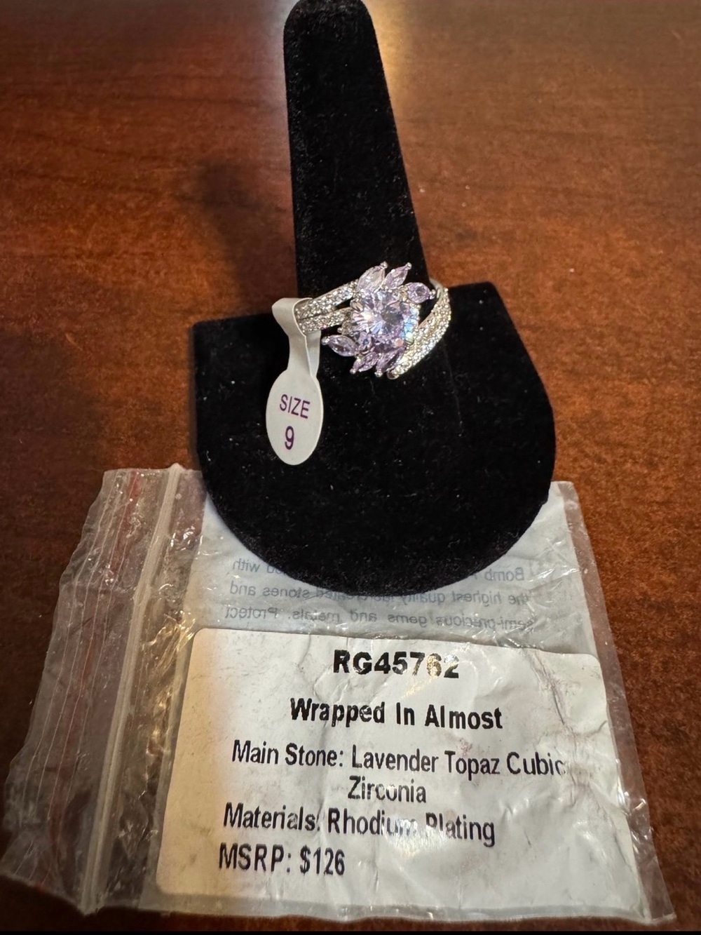 Lavender Topaz Cubic Zirconia Floral Ring - Size 9